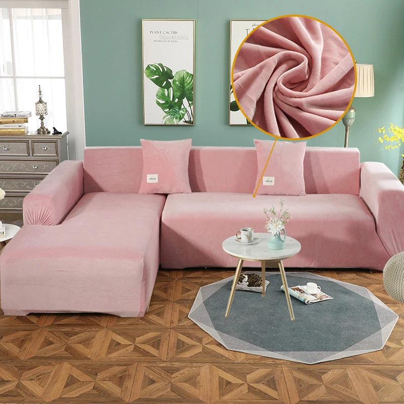 

Velvet Pink Sofa Cover Elastic Thicken Universal Couch Cover Stretch Full Wrap Slipcover Solid Color Non-slip Seat Covering