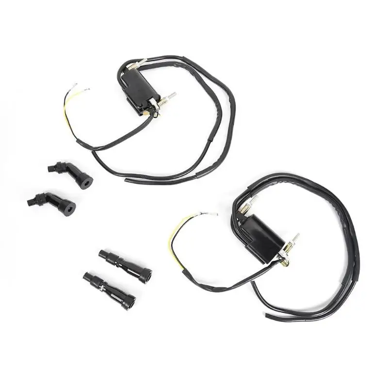 2x катушки зажигания мотоцикла+ 4 колпачки свечи зажигания для Kawasaki KZ Suzuki GS Honda CB 12 В черный 21121-1174 с 4 колпачками свечи зажигания