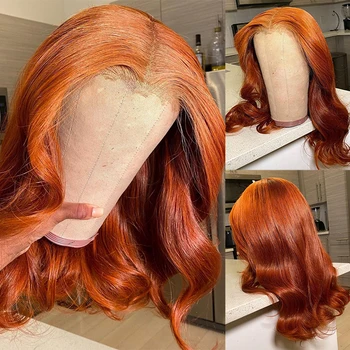 Orange Color Human Hair Wigs Brazilian Remy Body Wave Lace Front Human Hair Wigs Pre Plucked Ginger Orange 180% T Part Lace Wigs