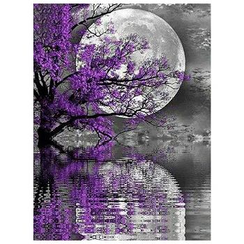 

Diamond Embroidery Landscape Full Diamond Purple Tree Moon with Round Stones Picture of Rhinestones Diamond Art