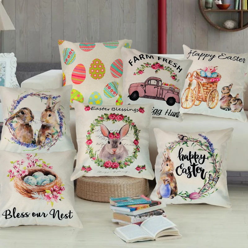 

45x45cm Rabbit Chocolates Eggs Easter Pillowcase Easter Decor for Home Easter Day 2020 Easter Party Supplies Gift for Kids