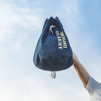 

Maden Men Women Unisex Denim Bucket Bag Crossbody Shoulder Bag Basketball Soccer Fit Drawstring Bag Backpack