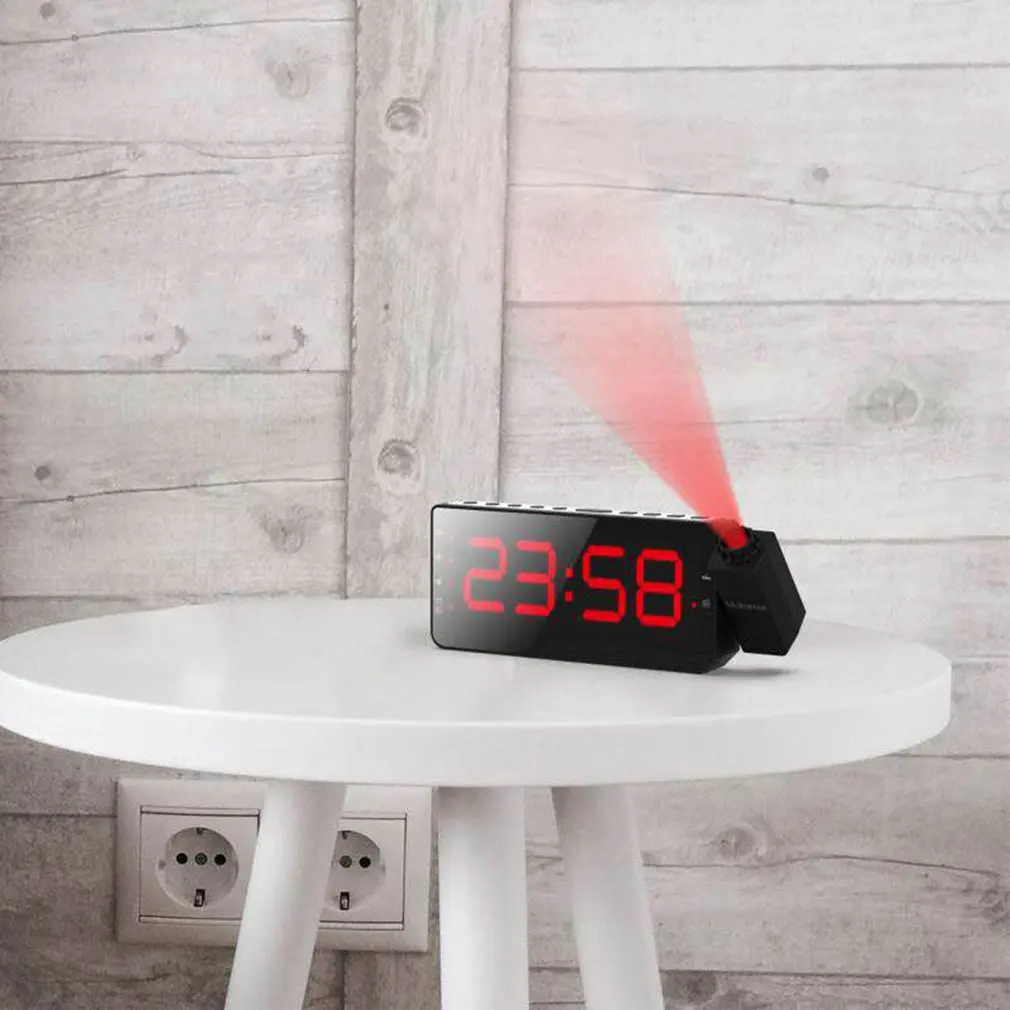 

Digital Radio Alarm Clock Projection Snooze Timer Temperature LED Display USB Chargable Table Wall FM Radio Clock