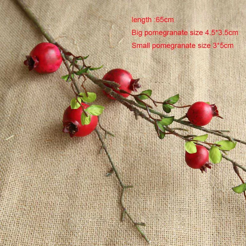 Искусственный гранат пластиковый фруктовый филиал искусственные зеленые горшечные растения поддельные цветы для свадьбы дома и сада украшения - Цвет: 65cm red