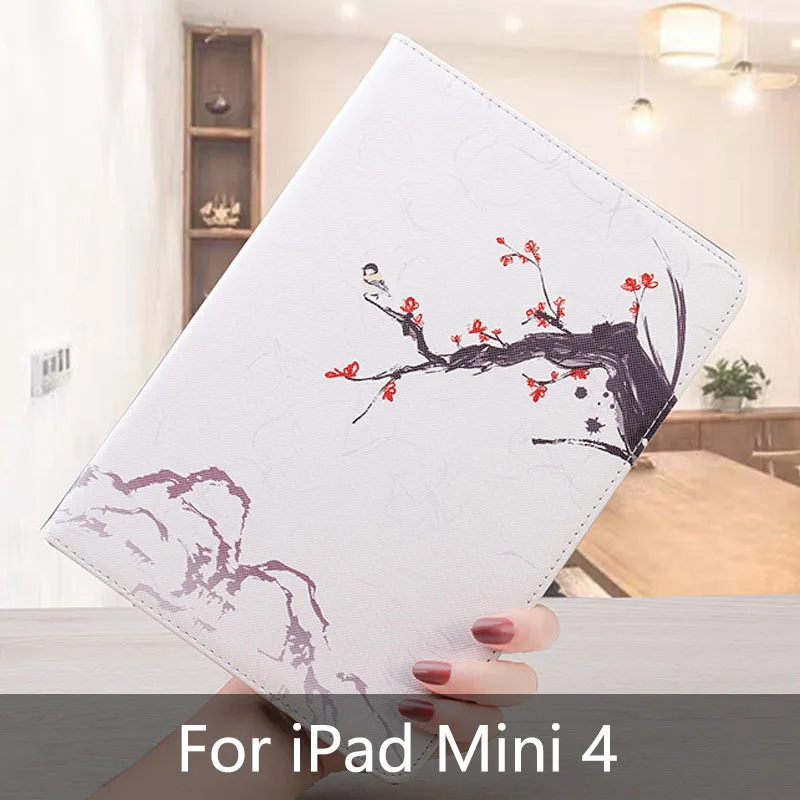 Plum flower Для iPad Mini 1 2 3 4 чехол из искусственной кожи Силиконовый мягкий чехол на заднюю панель флип Смарт Стенд чехол для планшета Apple iPad Mini 5 чехол - Цвет: Plum flower
