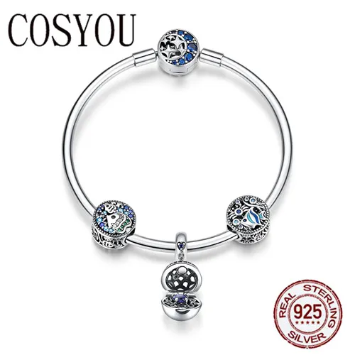 Ceny COSYOU 100% 925 Sterling Silver tropikalnych ryb Ocean uroku bransoletki dla kobiet księżyc gwiazda niebieski bransoletka i bransoletka biżuteria SCB813