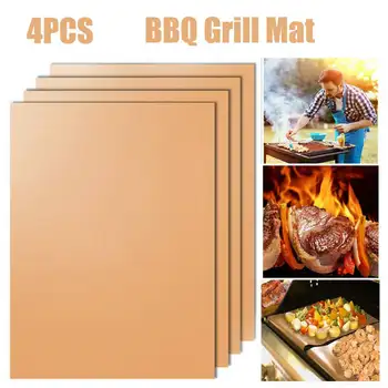 

4 Pcs Multi Size Non-stick Barbecue Grilling Heat Resistance Mats Copper BBQ Mat Easily Cleaned Baking For Party Grill Mat Tools