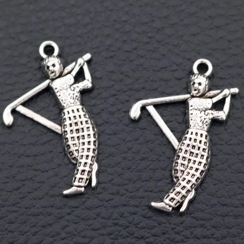 

10pcs Antique Silver Sports Metal Pendant Golf Men's Coach Charm Necklace Keychain Ornament DIY Handmade Accessories 31*19mm A42
