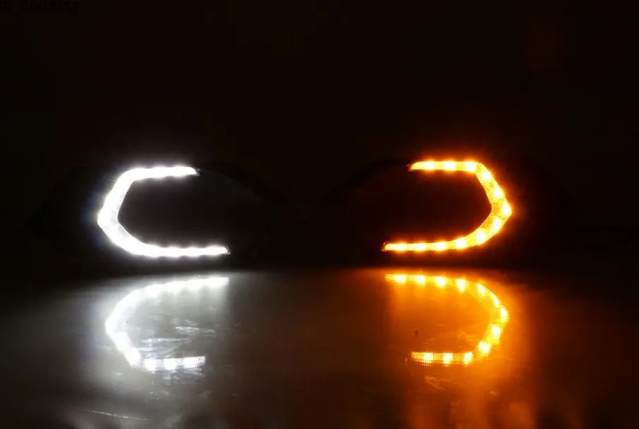 Qirun led drl дневные ходовые огни для Mitsubishi Pajero sport- с желтыми поворотниками