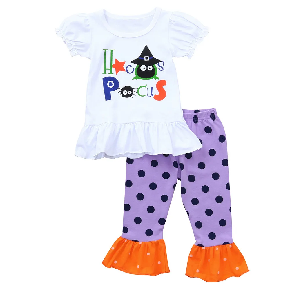 

Cute Halloween Newborn Baby Girls Clothes Set Baby Girls Boys Letter Print Tops+Dots Pants Halloween Outfits Set 9.10