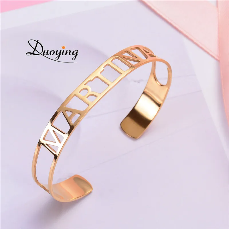 

Duoying Hollow Name Bangle 8 mm Width Hollow Bar Bracelet Custom Name Personalized Bracelets Jewelry for Etsy Best Friend Gifts