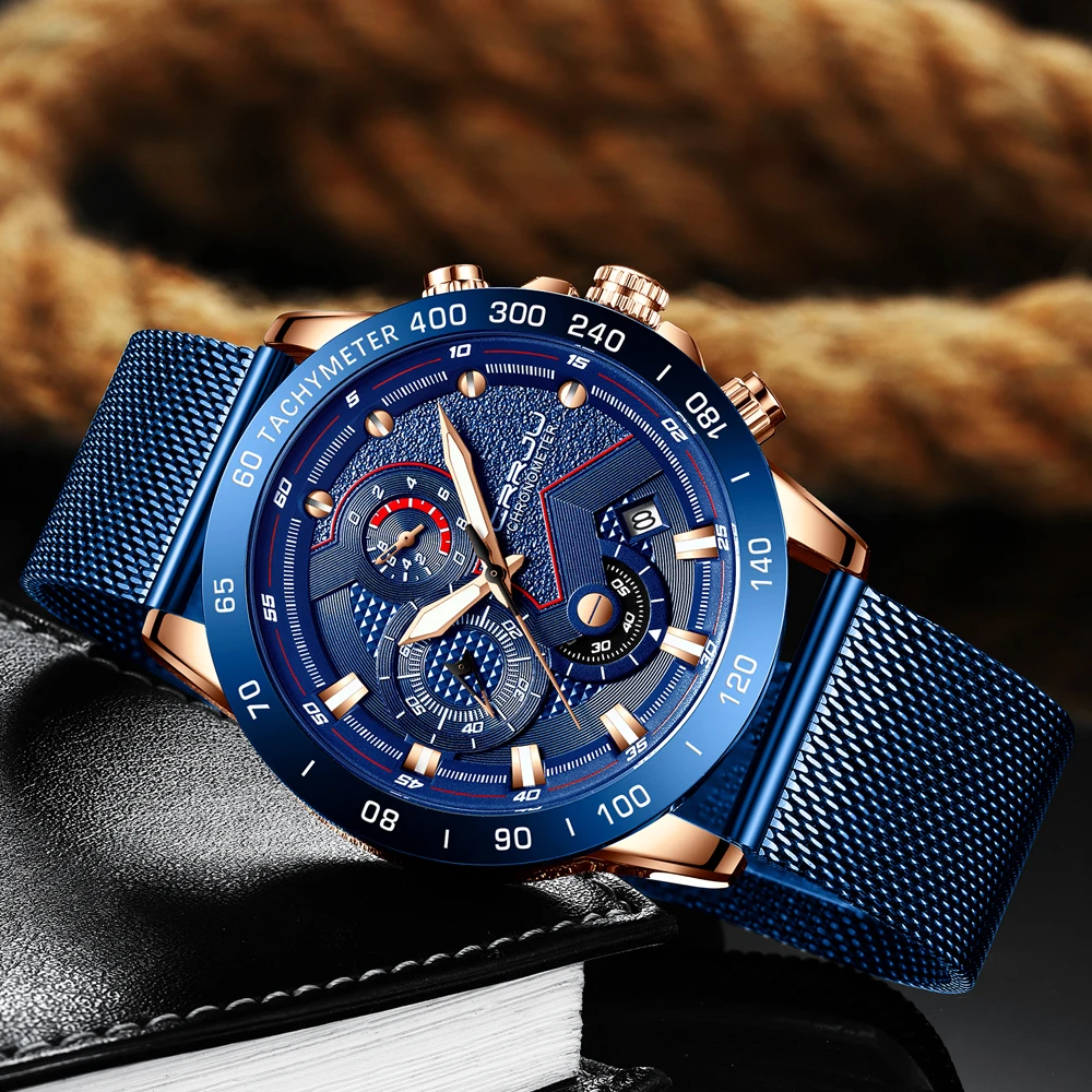 CRRJU мужские часы Стильные креативные часы с хронографом из нержавеющей стали модные водонепроницаемые синие часы с дисплеем даты Relogio