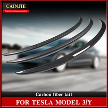 Auto Stamm Flügel Spoiler Für Tesla Modell Y Spoiler 2021 Zubehör Carbon Faser Schwanz Flügel Spoiler Echt Zubehör Neue
