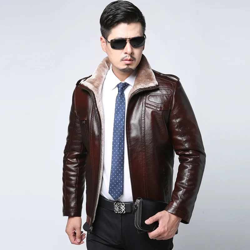 

Куртка мужская из искусственного меха, кожаная утепленная куртка с отложным воротником, повседневная верхняя одежда, бархатная одежда для езды на мотоцикле, Осень-зима