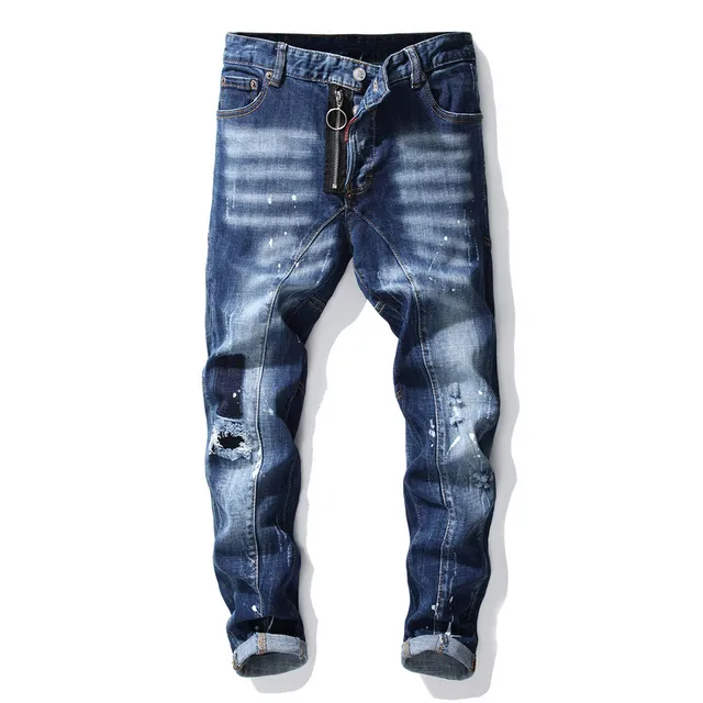 Pantalones vaqueros ajustados para hombre, Jeans de lujo de calidad de europeo americano, marca famosa, pantalones pitillo con agujeros azules|Pantalones vaqueros| - AliExpress