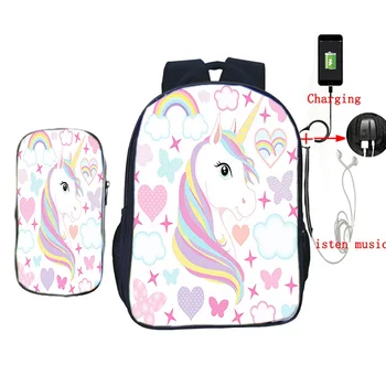 

Unicorn 2 Pcs/set Laptop Backpack School Bags for Teenagers Girls Boys Daily Backpack USB Charging Travel Bags