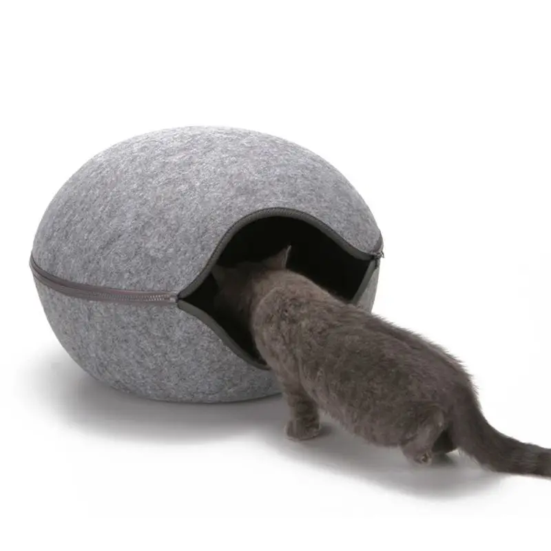 

Breathable Cat Pet Cave Round Cat Bed House Natural felt Cat Bed With Cushion Pets Cats Warm Nest Pet Accessories