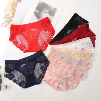 

Ladies underwear Sexy Lace Free Size Transparent Lingerie Briefs Female Seamless Tempting Pretty Briefs Mid Waist Intimates