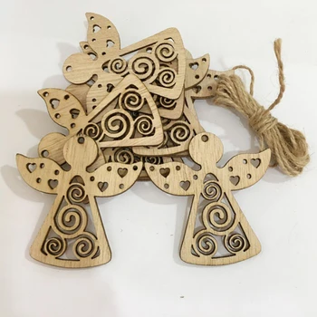 

10PCs/Pack Kids Gifts Christmas Tree Hanging Creative Wooden Chip Ornaments Pendant Snowman Tree Shape Xmas Decoration