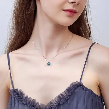 

S925 Sterling Silver Blue Bead Pendant Necklace For Women With Star Charm Gift Necklace bijoux femme