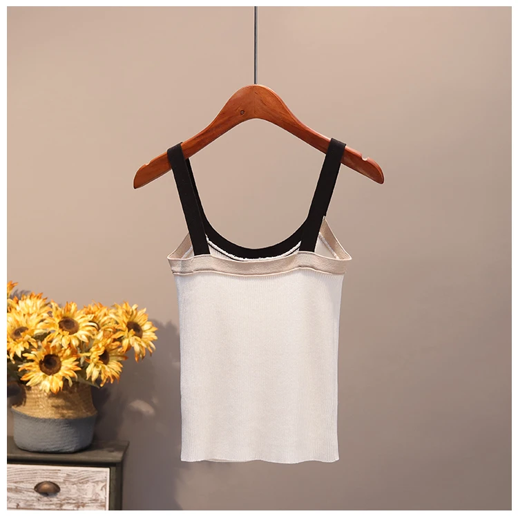 U тип воротник Camis Tank летняя новая трикотажная кофточка женские короткие без рукавов шелковистые тонкие цвета соответствующие внутренней основе рубашки