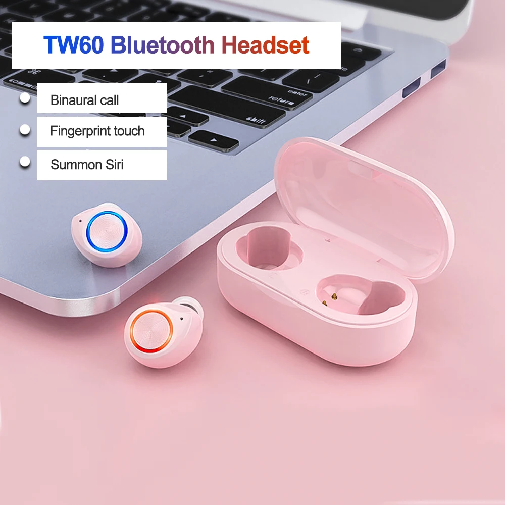 

TW60 Wireless Earphone Buletooth 5.0 Touch Control Headset Bass Surround HiFi Stereo Earphones Noise reduction With Charging Box