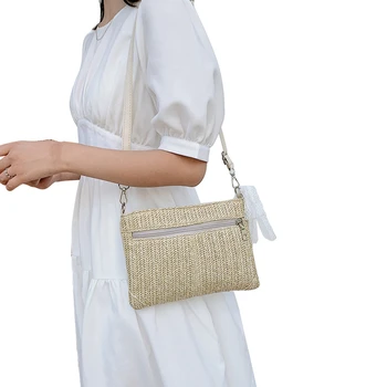 

Elegant Ladies Summer Beach Casual Shoulder Bags Straw Braid Tassel Small Square Bag Fashion Women Woven Crossbody Messenger Bag