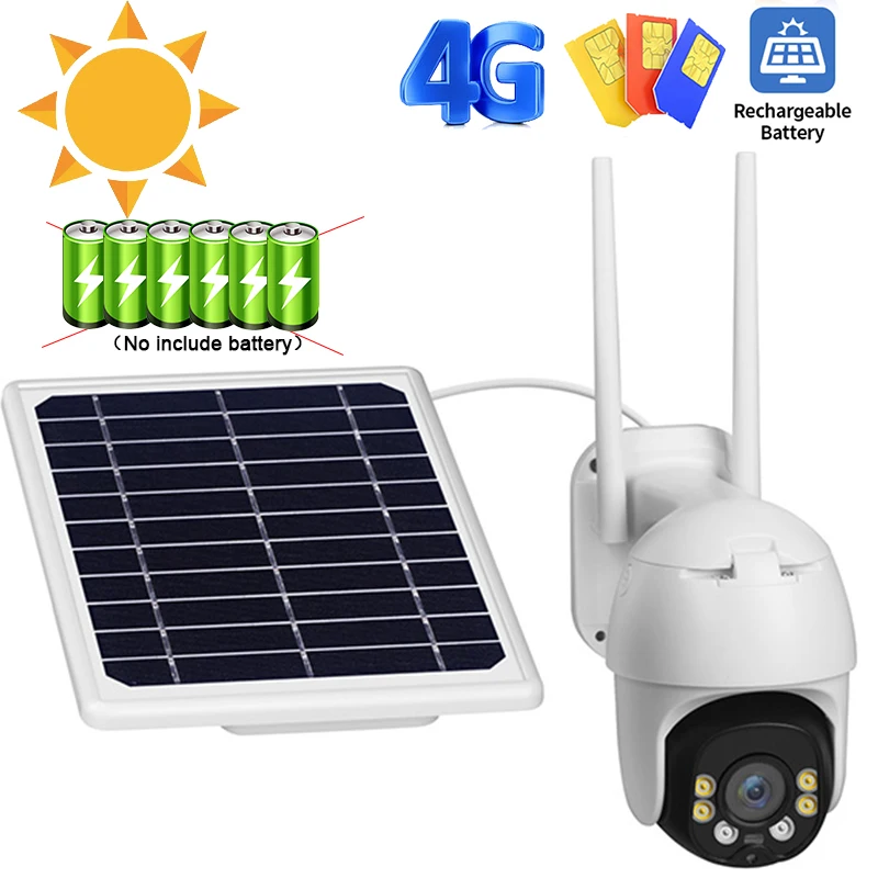 

Solar Camera 4G SIM Card Surveillance camera CCTV 1080P PTZ Camera Security Outdoor 6W Battery Solar Panel Camera Wi-fi Street