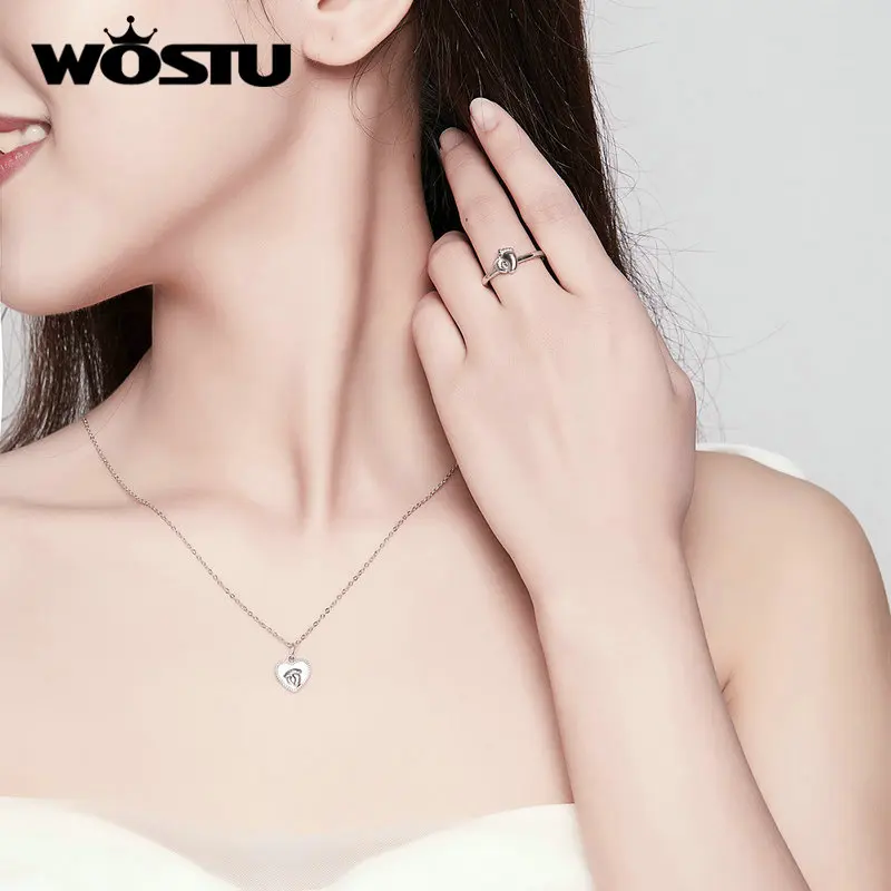 WOSTU 925 пробы, серебряное ожерелье и кольца, набор ювелирных изделий, модные украшения для женщин, подарок на свадьбу