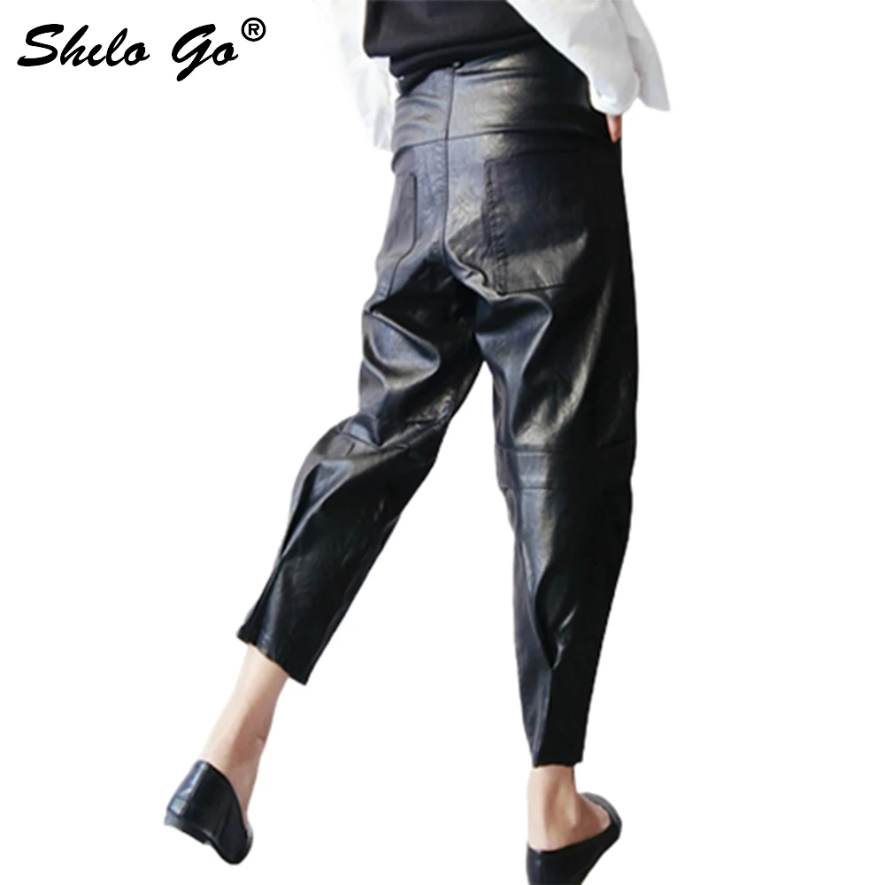 Pu кожаные шаровары новые весенние черные свободные шаровары с карманами и высокой талией женские модные брюки