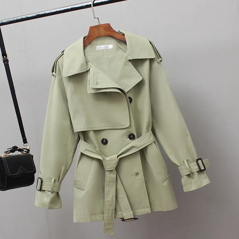 

2020 New Autumn Women Jacket Long Sleeve Basic Coat With Belt Windbreaker Female Casual Double-breasted Jackets Slim Outwear