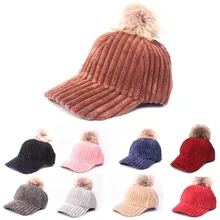 Зимние детские шапки с натуральным меховым помпоном, Толстая теплая шапка, весна-осень, новинка размера плюс, мягкая модная простая шапка