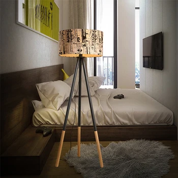 

Modern Nordic Creative Warm Personality Round Wood Vertical Tripod Floor Lamp Floor Light For Living Room Bedside Study Room