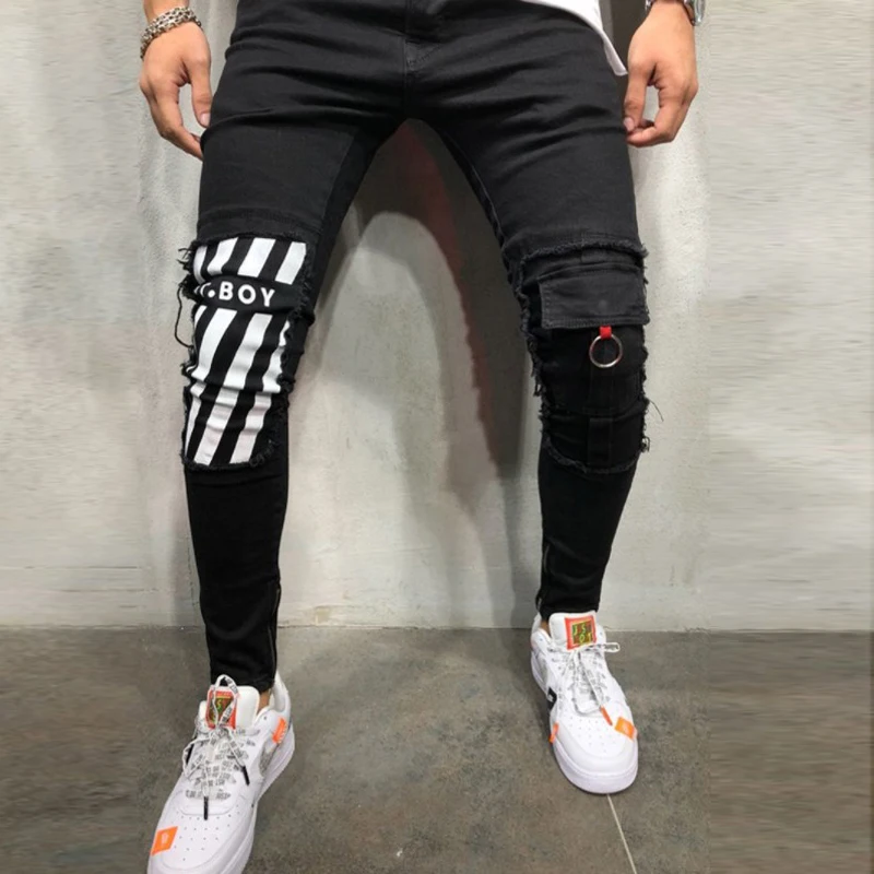 Mens Cool Designer Brand Pencil Jeans Skinny Ripped Destroyed Stretch Slim Fit Hop Hop Pants V64 Mens Cool Designer Brand Pencil Jeans Skinny Ripped Destroyed Stretch Slim Fit Hop Hop Pants V64