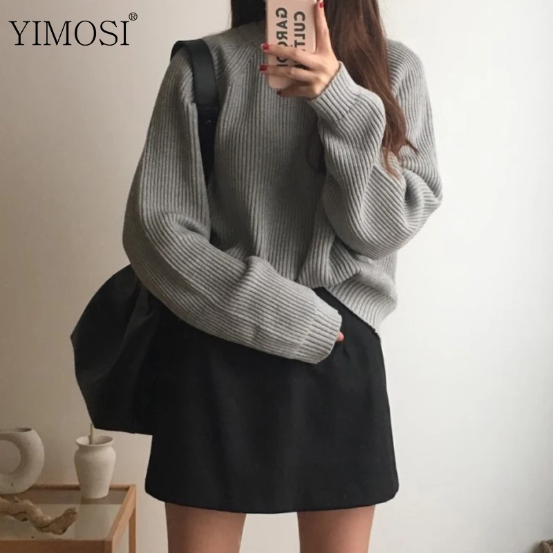 

2019 New Fashion Autumn Winter Women Sweater Lady Loose Knitted Tops Korean Casual Solid O-Neck Long Sleeve Pullover