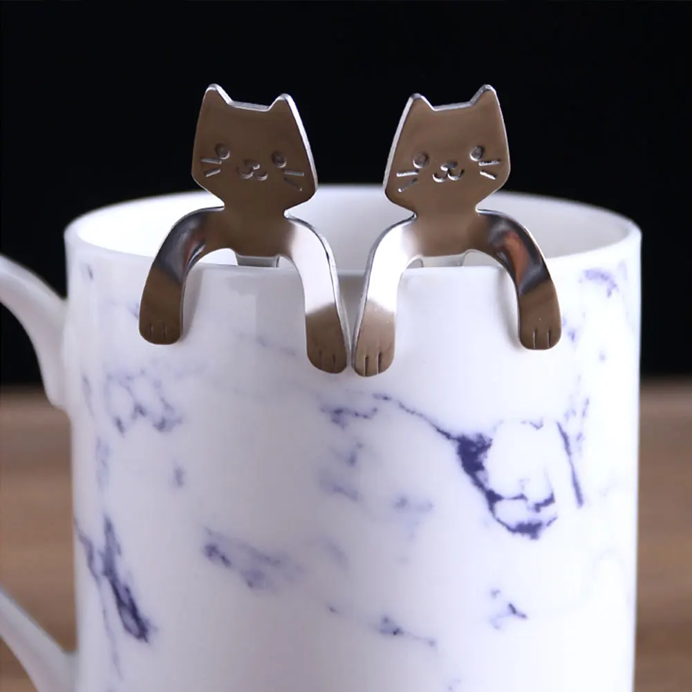 Cat Steel Coffee Soup Tea Spoon Ice Cream Cocktail Kitchen Tableware Teaspoons