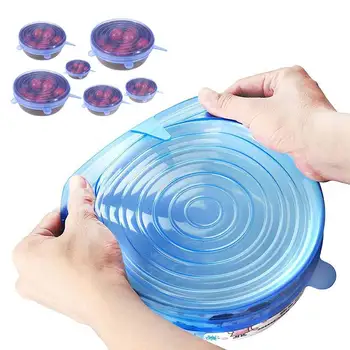 

Spot 6 Pcs Reusable Silicone Food Pot Lid Bowl Covers Wrap Stretchable Preservative Film QP2