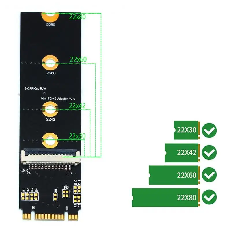 M.2 NGFF ключ B+ M к Мини PCI-E WiFi сетевой адаптер для половинного размера и полноразмерной WiFi Bluetooth карты с FFC кабелями
