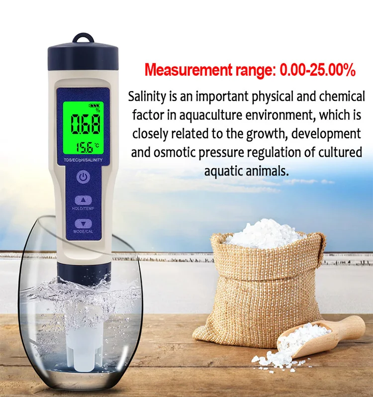 feeler gauges 5 in 1 Digital Temperature Meter TDS/EC/PH/Salinity Water Quality Monitor Tester for Pools, Drinking Water, Aquariums hardness testers