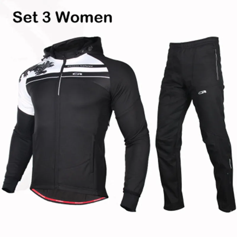 Зимний теплый комплект для велоспорта для мужчин и женщин, Водонепроницаемый MTB горный велосипед, велосипедная одежда, спортивная одежда, ветрозащитные Джемперы для езды на горном велосипеде, одежда - Цвет: Set 3 Women