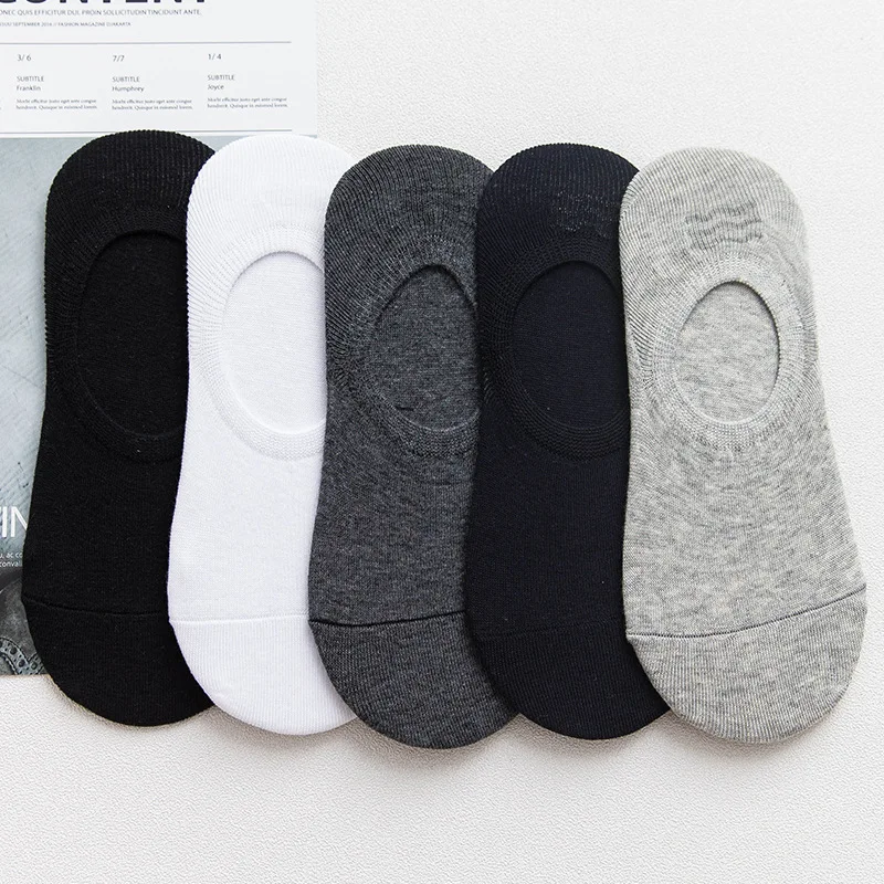 5 Pairs Spring Summer Shallow Invisible Men Ankle Socks Pure Color Non-Slip Cotton Comfortable Breathable All Code Fashion