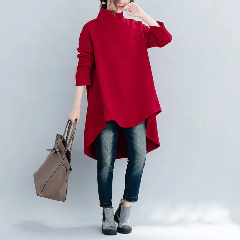 Женская повседневная одежда BelineRosa, Флисовая подкладка с воротником-нерегулярным воротником, длинные женские топы, JJDM0103, осень
