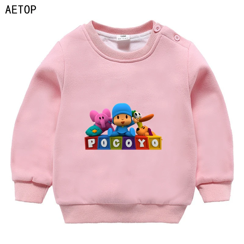 Pocoyo/ ; зимняя Вельветовая толстовка для мальчиков и девочек; забавные детские топы с круглым вырезом; детские топы с героями мультфильмов - Цвет: as picture