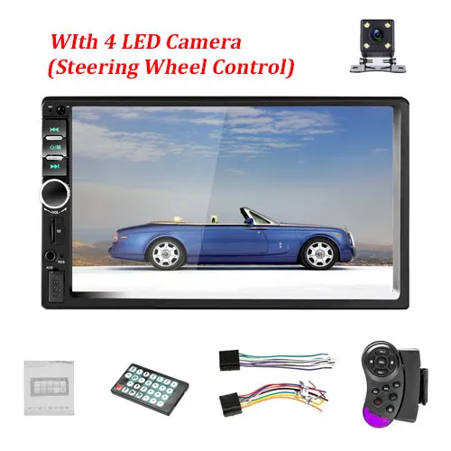 SWC and 4 LED 2 Din автомобильный радиоприемник 7 дюймов HD сенсорный экран автомобильный радиоприемник с Bluetooth MP5 плеер USB аудио стерео с камерой заднего вида сабвуфер - Цвет: SWC and 4 LED