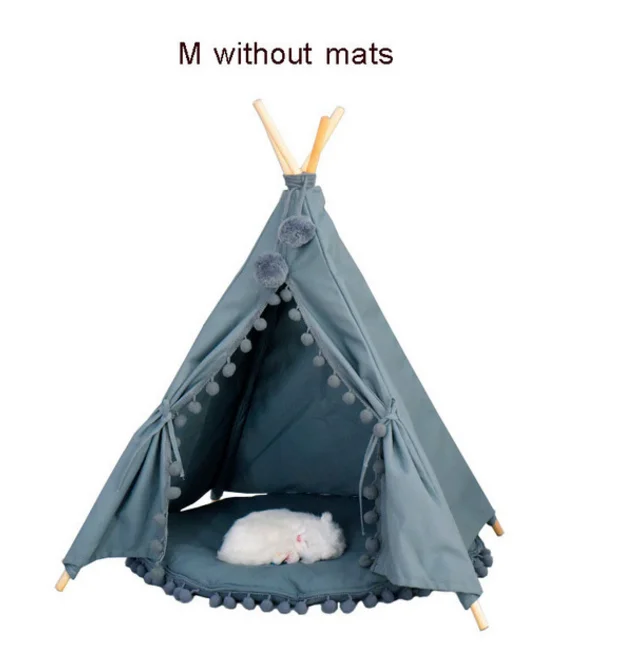 Pet House Cute dog tent outside tent House Kennels Washable Tent Puppy Cat Indoor Outdoor Portable Teepee Mat 2 Styles - Color: grey tent only