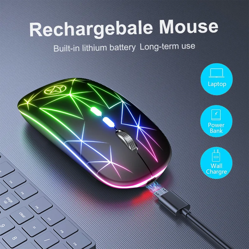 RUltra-thin GB Wireless Mouse USB Computer Mouse Silent Ergonomic Mause Gamer Rechargeable LED Gaming Mice For PC Laptop mouse computer mouse