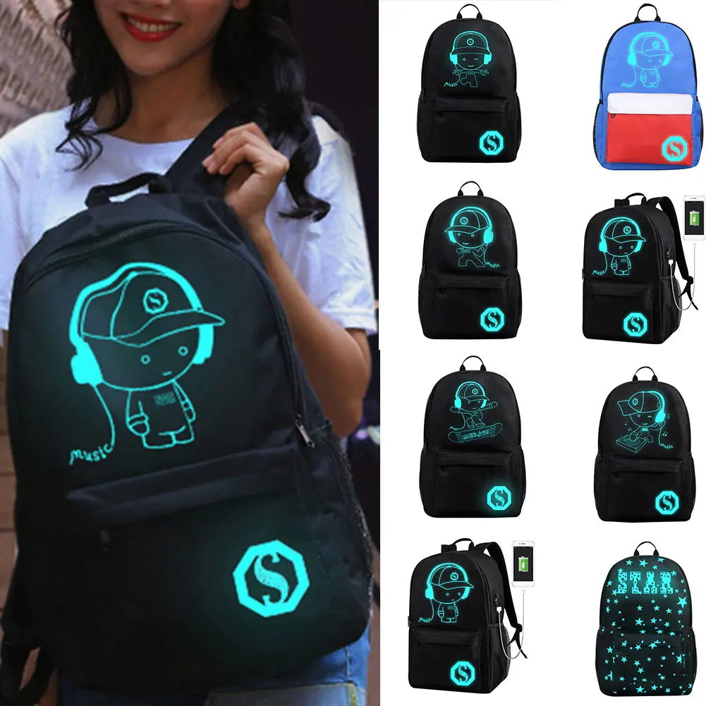 Рюкзак с отражающими вставками школьные сумки для мальчиков и девочек мультфильм книжная сумка фосфоресцирующий usb зарядный порт