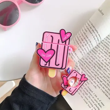 

Unique Ice-cream Pattern Protective Case Shockproof Soft Silicone Cover Skin Protector with Lanyard for Airpods 1/2 Charging Box