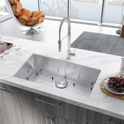 304 Premium Stainless Steel Single Bowl Undermount 32'' X 18'' X 9'' Handmade Kitchen Sink Combo With Faucet