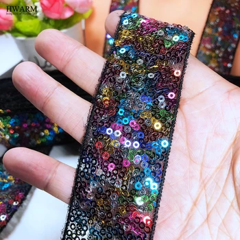 

10yard 4cm Colorful Sequin lace fabric ribbon DIY christmas wedding decoration party embroidery lace skirt beads bar code ribbon